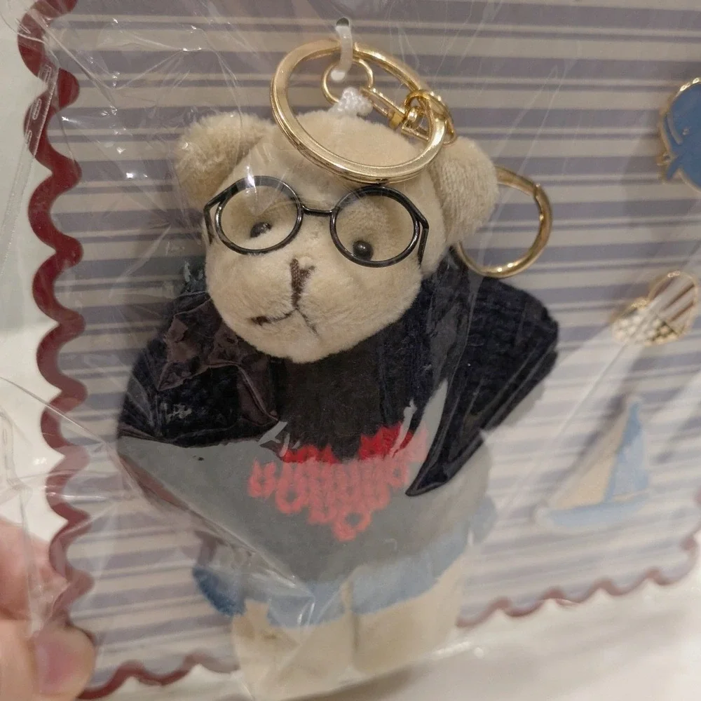 Nanette Lepore Teddy Bear Bag Charm and Pin Set 4th of July Blue Nautical‎ NEW